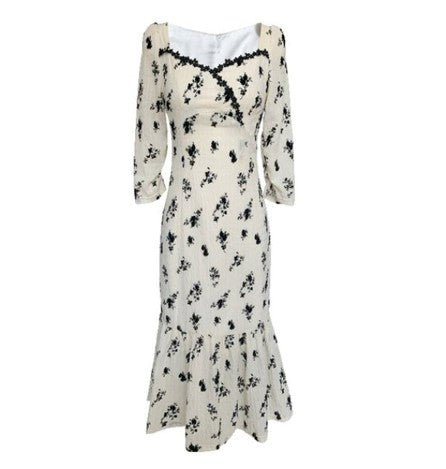 Vintage Khaki Virágos Hosszú Ruha