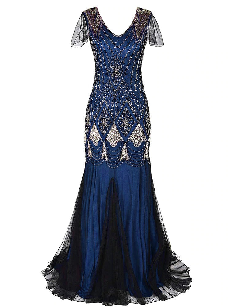 Hosszú Kék Haute Couture Gatsby Ruha