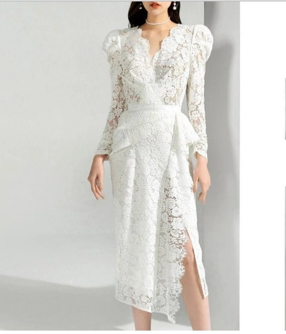 Vintage Fehér Csipke Esküvői Ruha