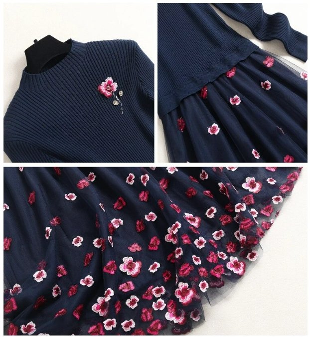 Vintage Sötétkék Csipke Esküvői Ruha