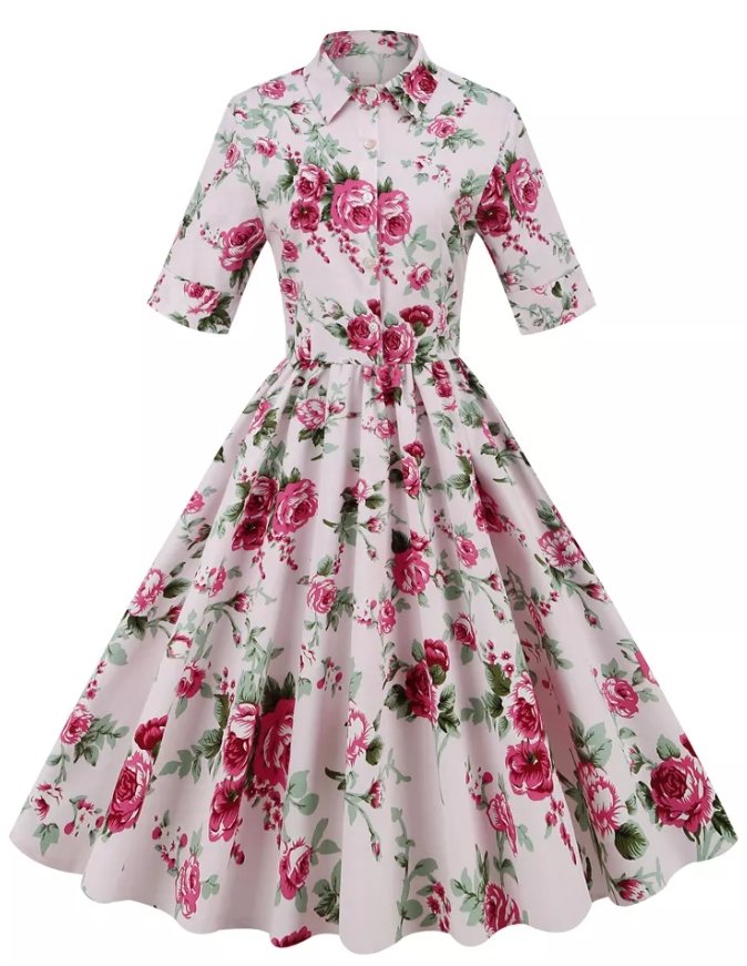 50-Es Évek Vintage Roses Stílusú Ruha