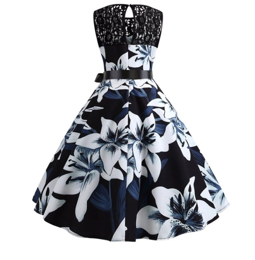 Vintage Fekete-Fehér Trapéz Ruha