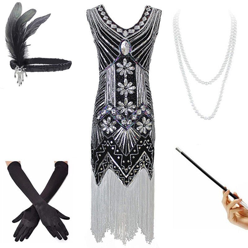 Vintage 20-As Évek Ruha Ezüst Fekete