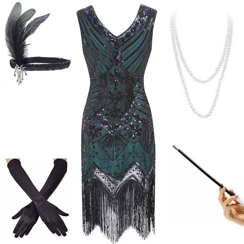 Vintage 20-As Évek Ruha Zöld Fekete