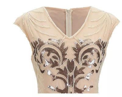Vintage 1920-As Évek Art Deco Bézs Ruha