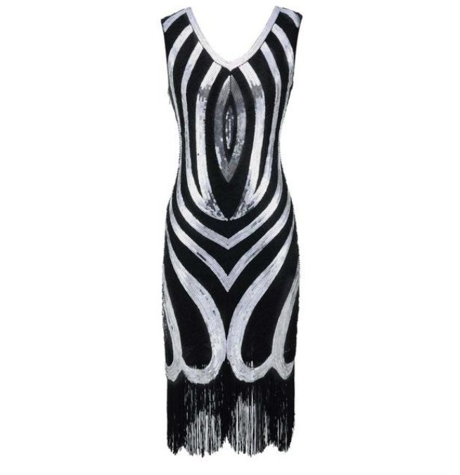 Vintage 20-As Évek Fekete Gyöngyös Ruha