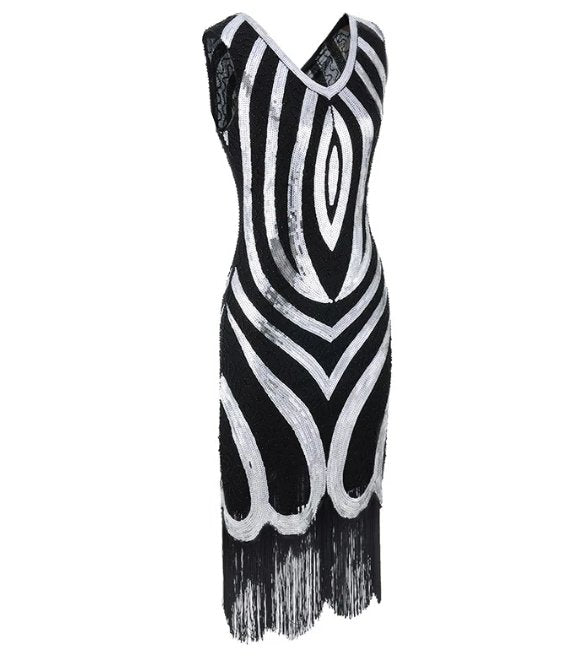 Vintage 20-As Évek Fekete Gyöngyös Ruha