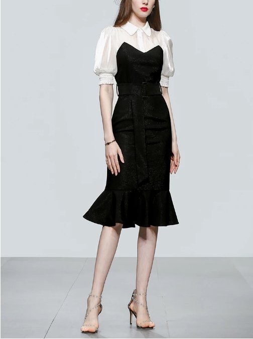 Vintage 40-Es Évek Magas Derekú Fekete Ruha