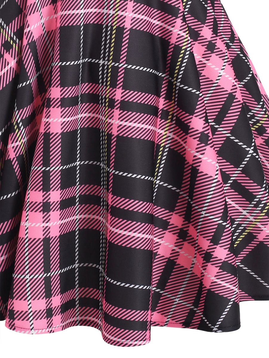 Vintage Kockás Fűzős Ruha Rózsaszín