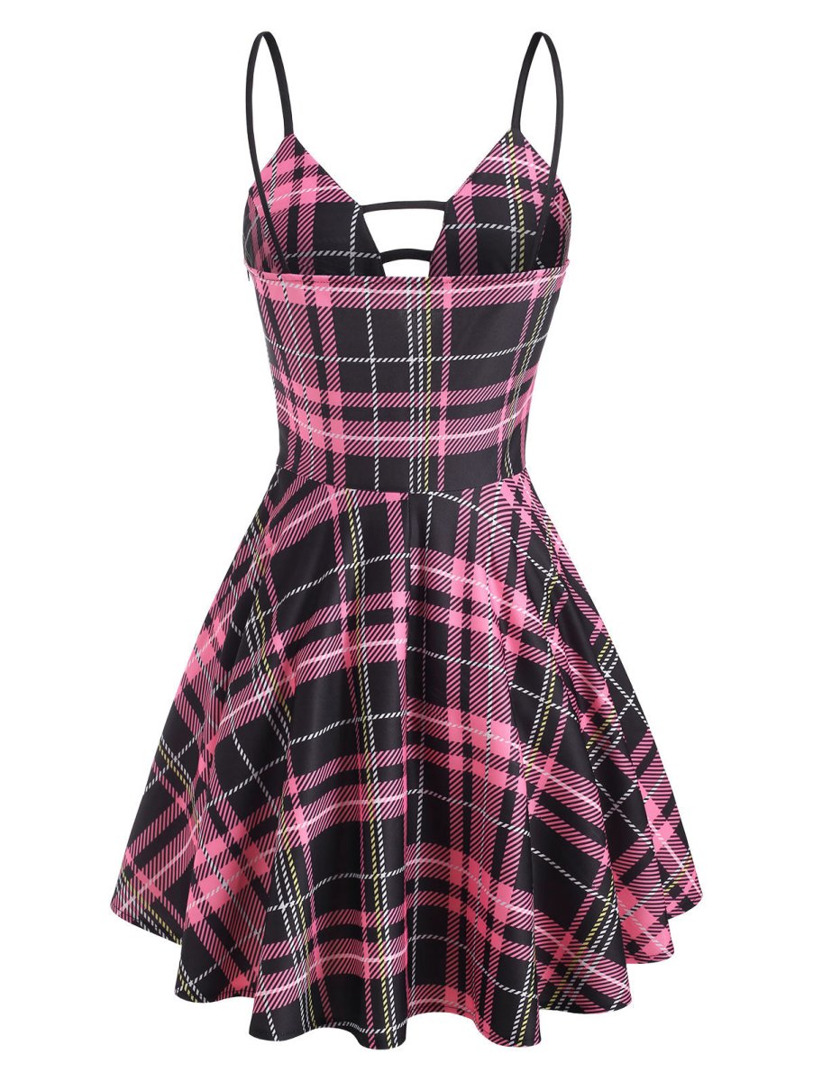 Vintage Kockás Fűzős Ruha Rózsaszín