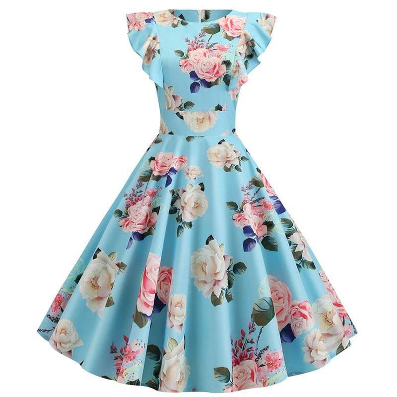 Vintage Elegáns Retro Ruha Kék
