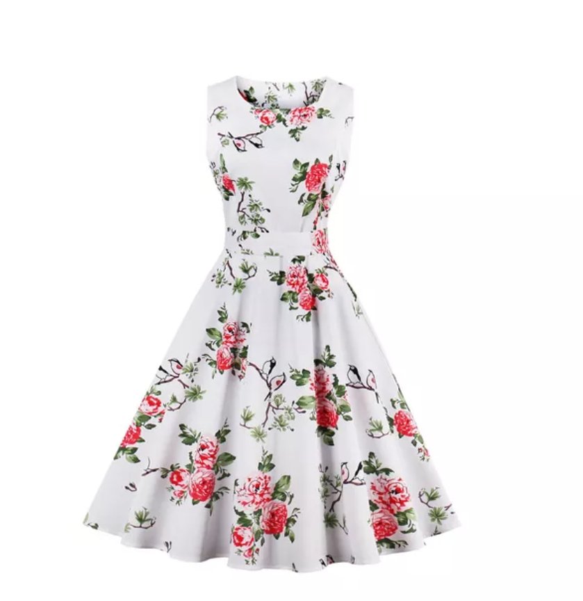 Vintage Elegáns Retro Nyitott Virágos Ruha