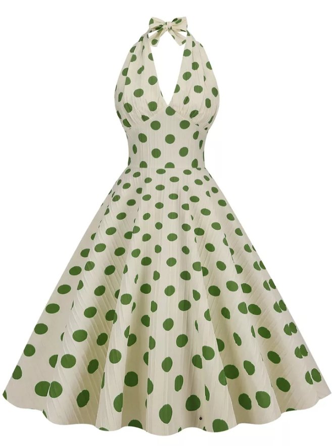 Vintage Elegáns Retro Pöttyös Ruha
