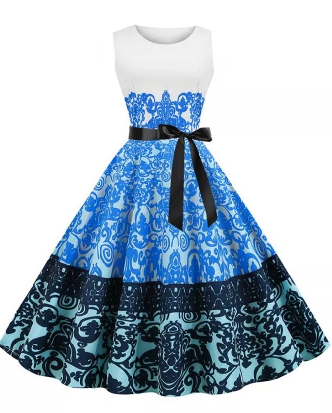 Vintage Fehér Kerek Nyakú Virágos Ruha