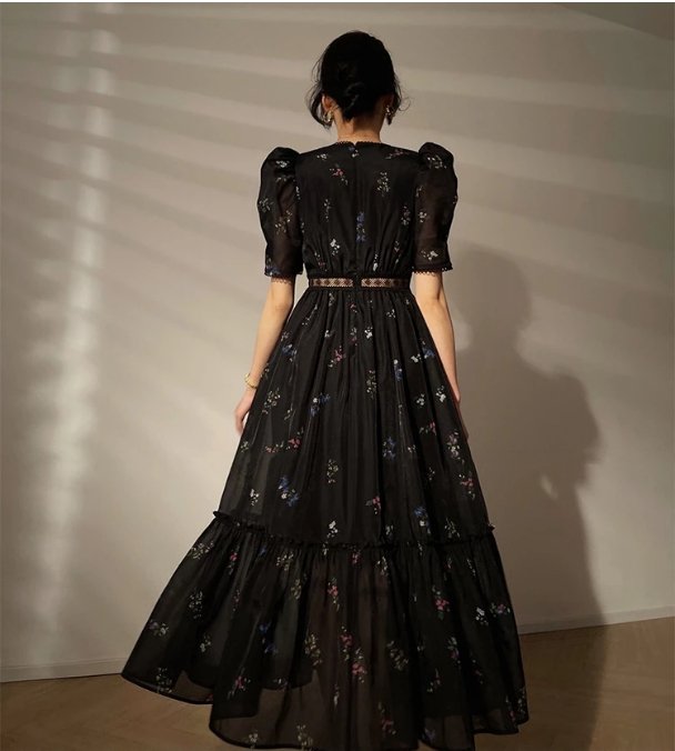 Vintage Fekete V-Nyakú Ruha