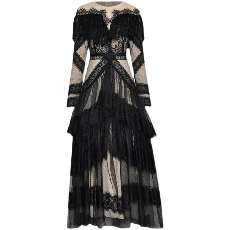 Vintage Csipke Hosszú Ujjú Ruha