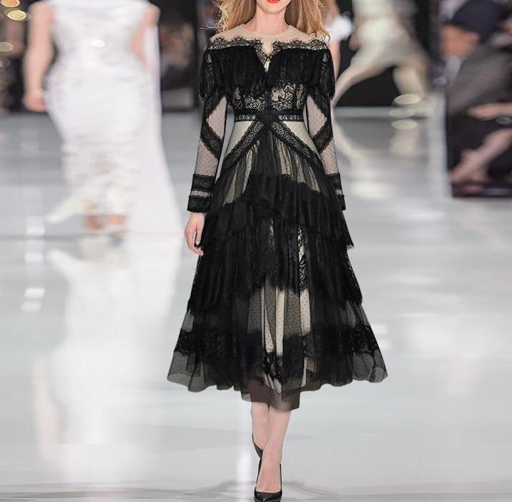 Vintage Csipke Hosszú Ujjú Ruha