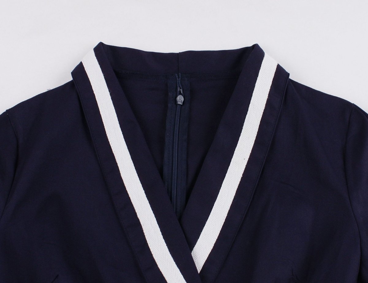 Vintage Molett Sötétkék V-Nyakú Ruha