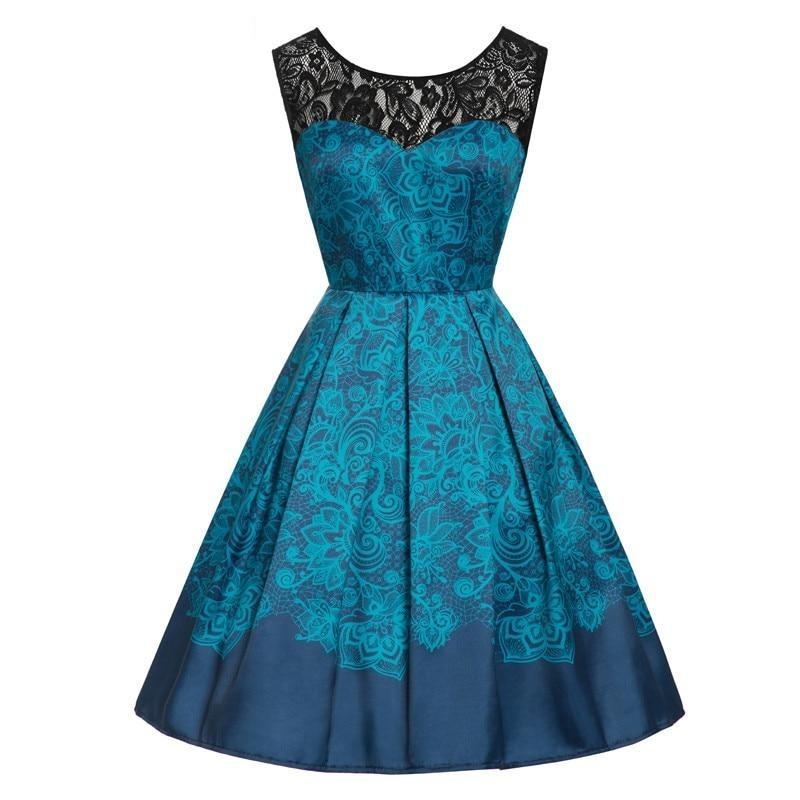 Vintage Nagyméretű Csipke Rockabilly Ruha Kék