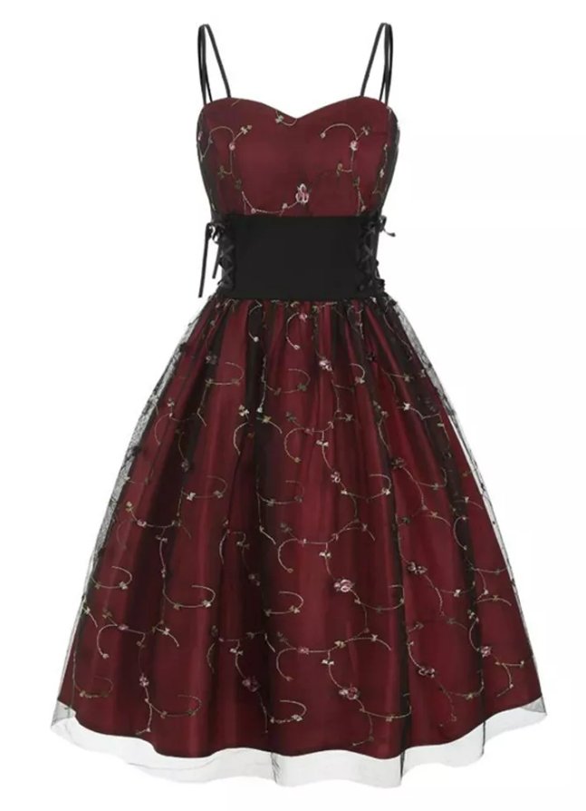 Vintage Plus Size Magas Derekú Ruha Bordó
