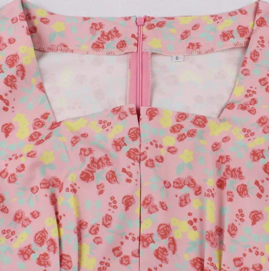 Vintage Plus Size Magas Derekú Ruha Rózsaszín