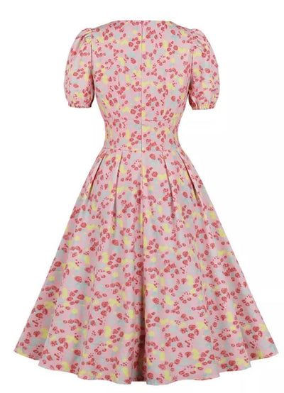 Vintage Plus Size Magas Derekú Ruha Rózsaszín