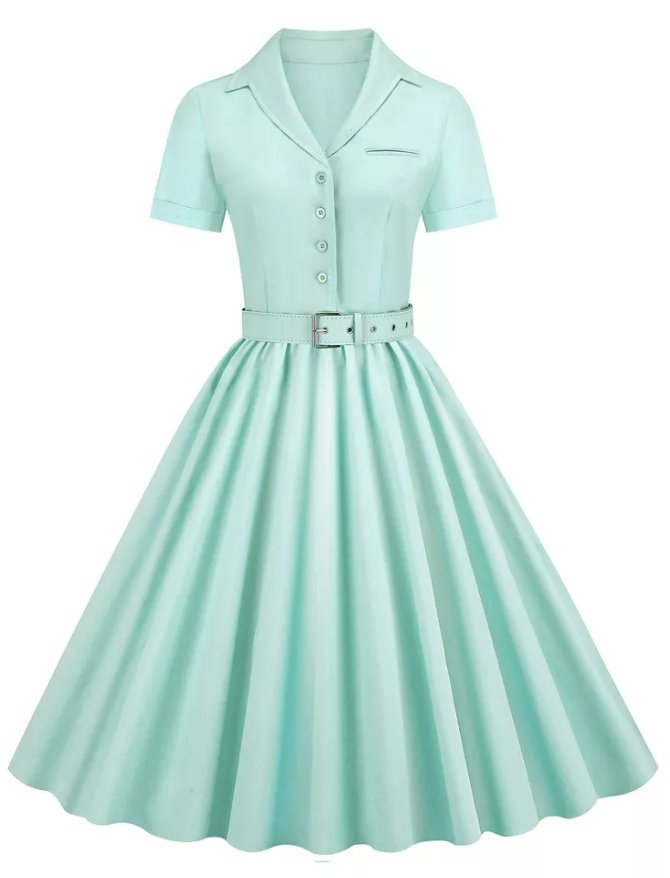 Vintage Nagyméretű, Magas Derekú Türkiz Ruha