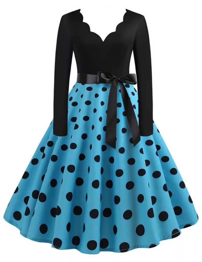 Vintage Plus Size Rockabilly Ruha Kék Pöttyös