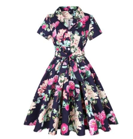 Vintage Plusz Méretű Rockabilly Flowers Ruha