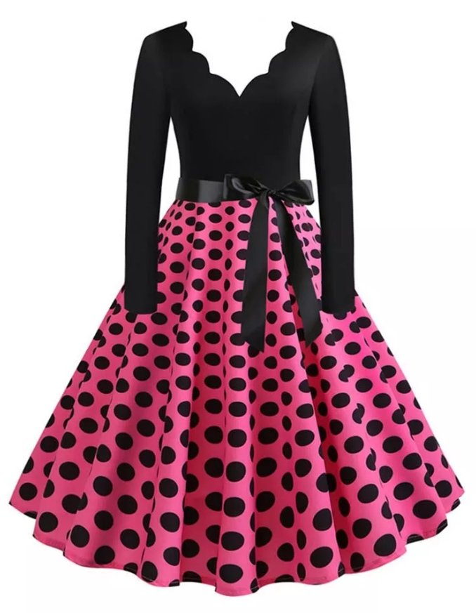 Vintage Plus Size Rockabilly Pöttyös Rózsaszín Ruha