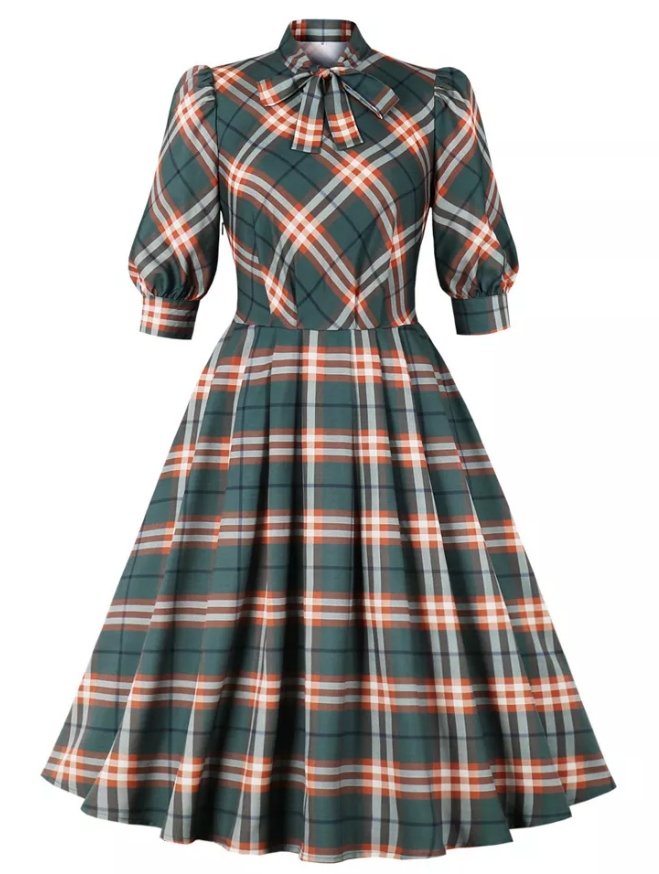 Vintage Téli Kockás Ruha