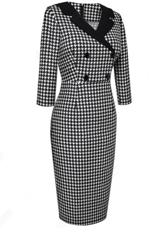 Vintage Téli Fekete-Fehér Ruha