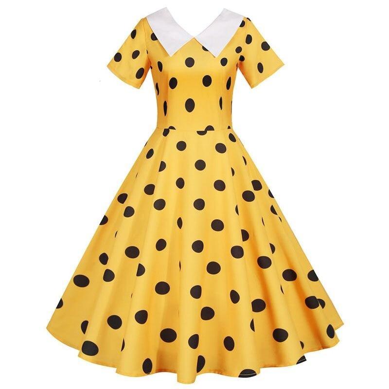 Vintage Sárga Ruha Fekete Pöttyökkel