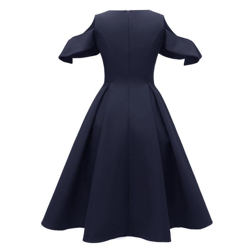 Vintage Sötétkék Ruha Fodros Gallérral