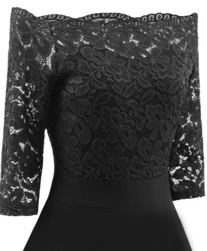 Vintage Fekete Csónak Nyakú Ruha