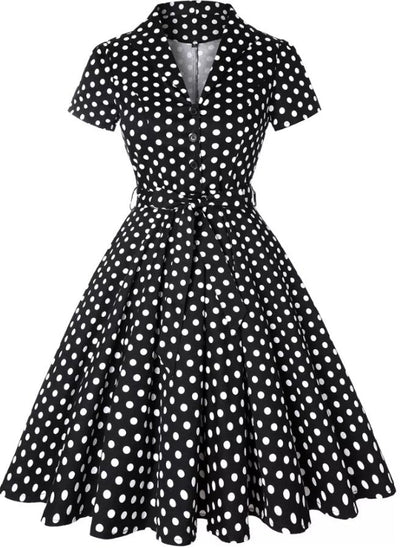 Vintage Fekete Pöttyös Pin-Up Ruha