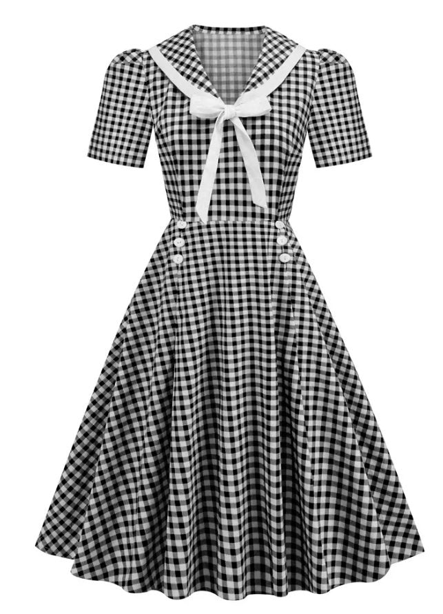 Vintage Pin Up Kockás Ruha Fekete