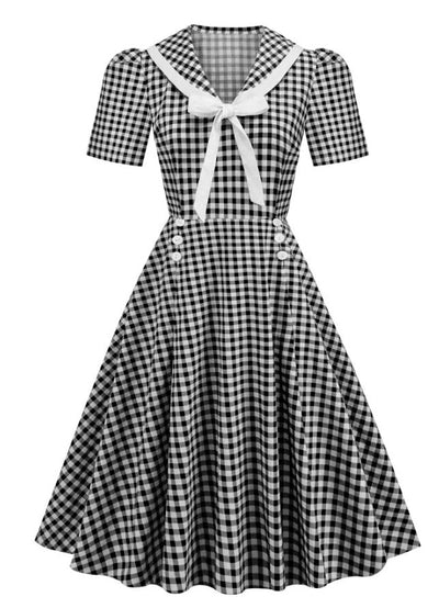 Vintage Pin Up Kockás Ruha Fekete