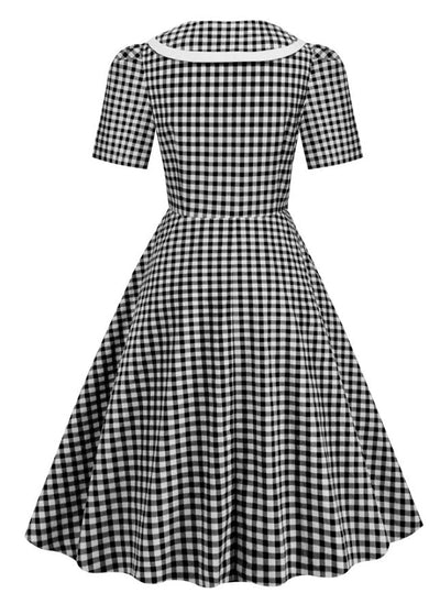 Vintage Pin Up Kockás Ruha Fekete
