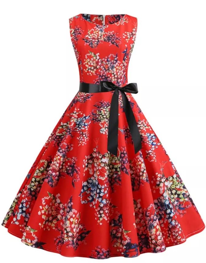 Vintage Pin Up Dress Piros Virágok