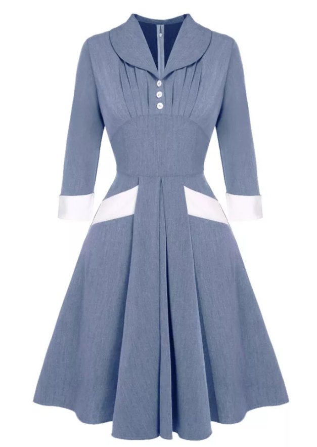 Kék Rakott Vintage Ruha
