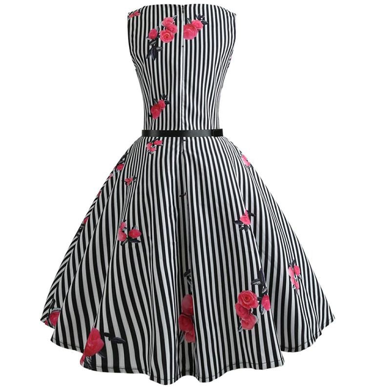 Vintage Fekete-Fehér Csíkos Ruha