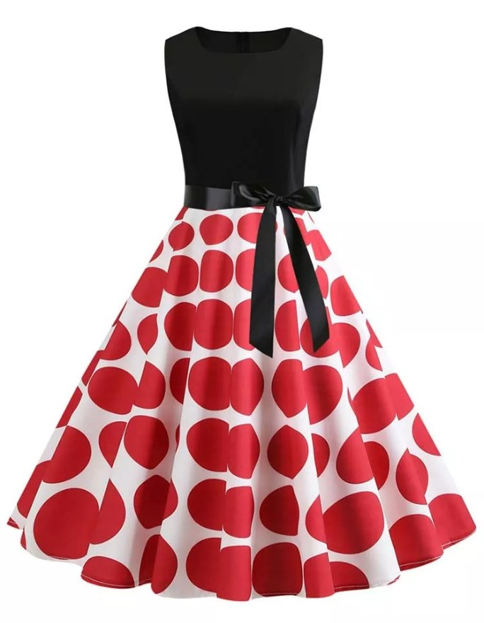 Vintage Piros És Fekete Rockabilly Ruha