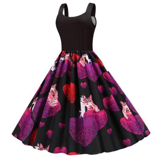 Vintage Fekete Valentin-Napi Ruha Macskák