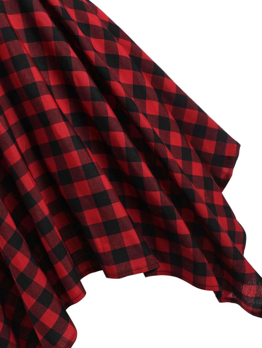 Vintage Magas Derekú Kockás Ruha