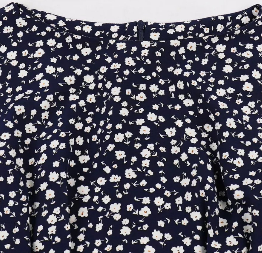 Vintage Magas Derekú Sötétkék Ruha