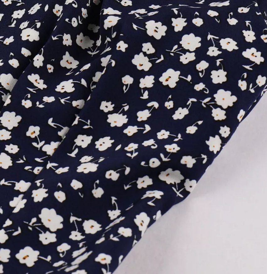 Vintage Magas Derekú Sötétkék Ruha