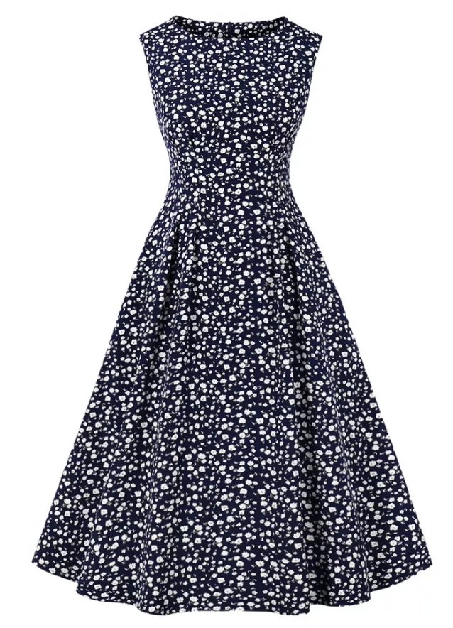 Vintage Magas Derekú Sötétkék Ruha