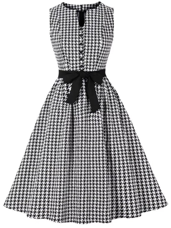 Vintage Fekete-Fehér Gingham Ruha