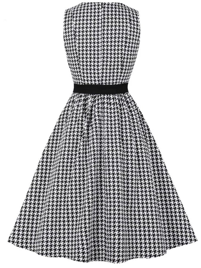 Vintage Fekete-Fehér Gingham Ruha
